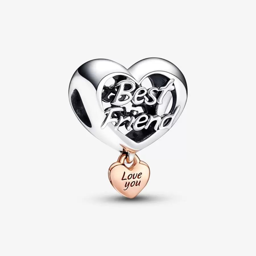 Love You Best Friend Heart Charm - Compatible Moments - Gift for Her - Made with Sterling Silver Rose - with Gift Box - Image 3